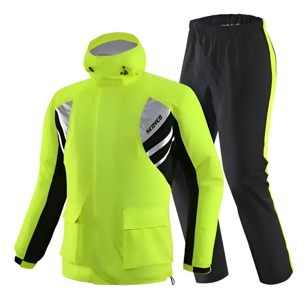 Traje De Lluvia Moto Scoyco Rc09 Reflectante Impermeable Rpm Negro/amarillo M