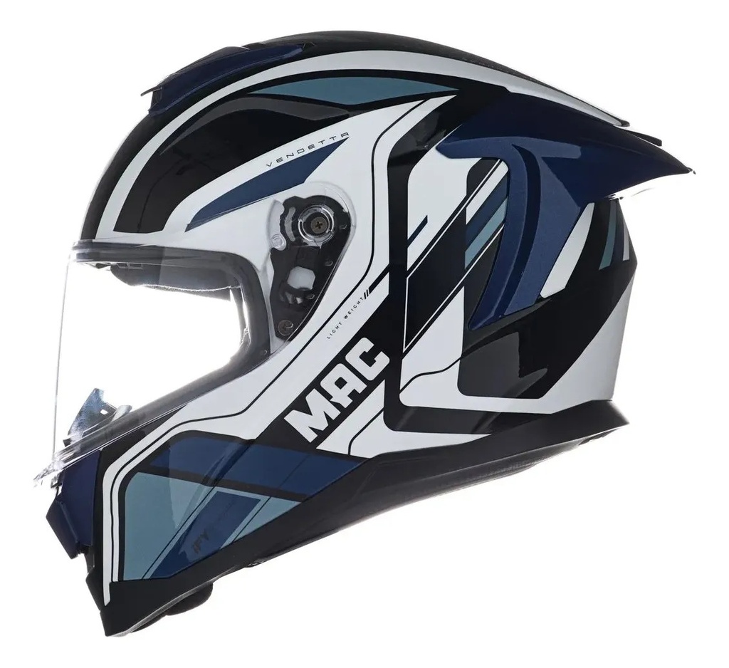 Casco Moto Integral Mac Ff956 Ozono + Visor Oscuro Rpm Blanco/negro/azul Vendetta Brillante S